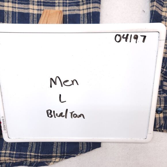 Truly Madras Flannel Casual Button Up Shirt Mens Size Large L Blue Beige - Picture 9 of 10